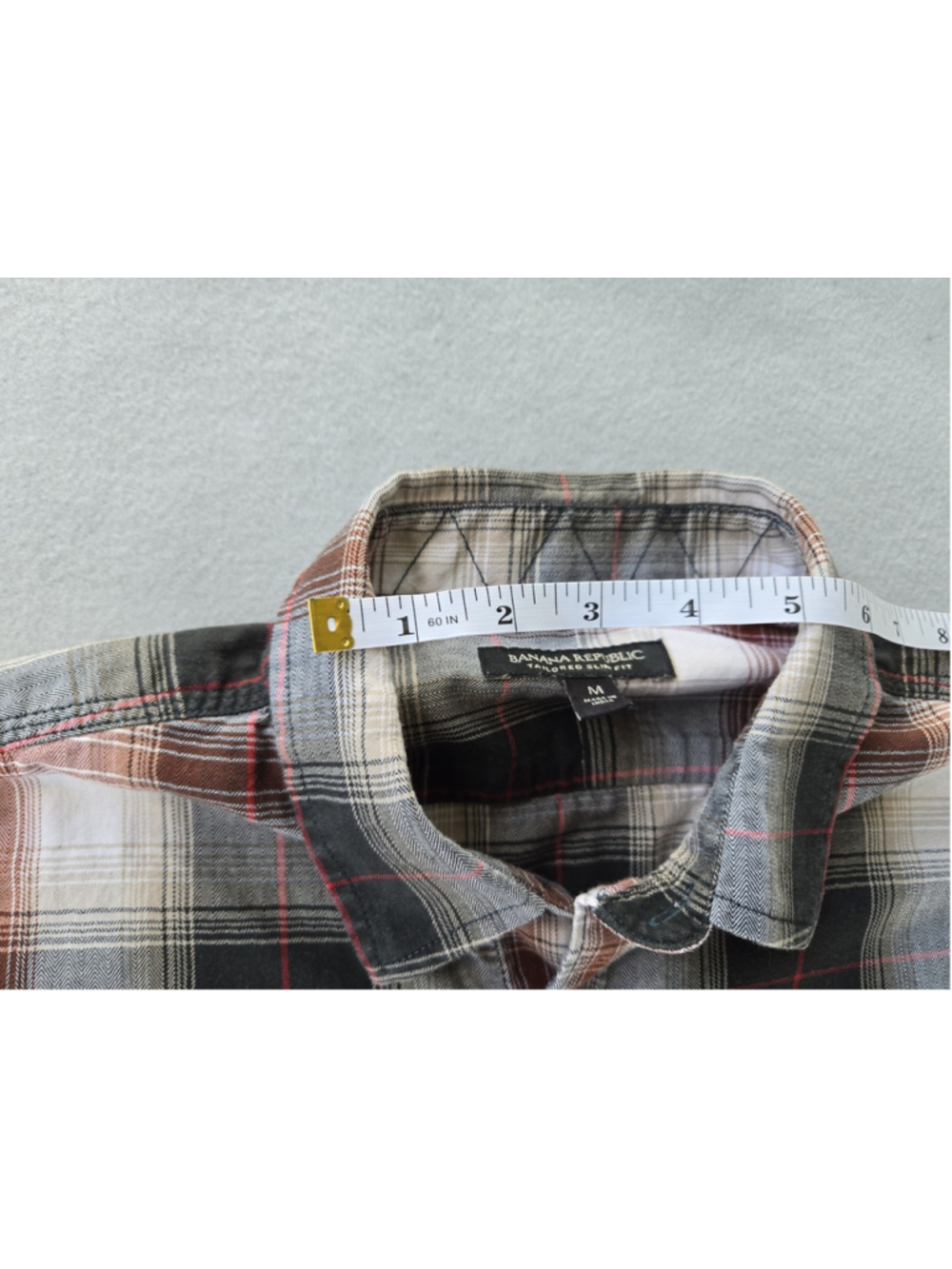 Banana Republic Tailored Slim Fit Flannel Shirt Mens M Plaid Rust Gray Fall Top - Picture 7 of 10